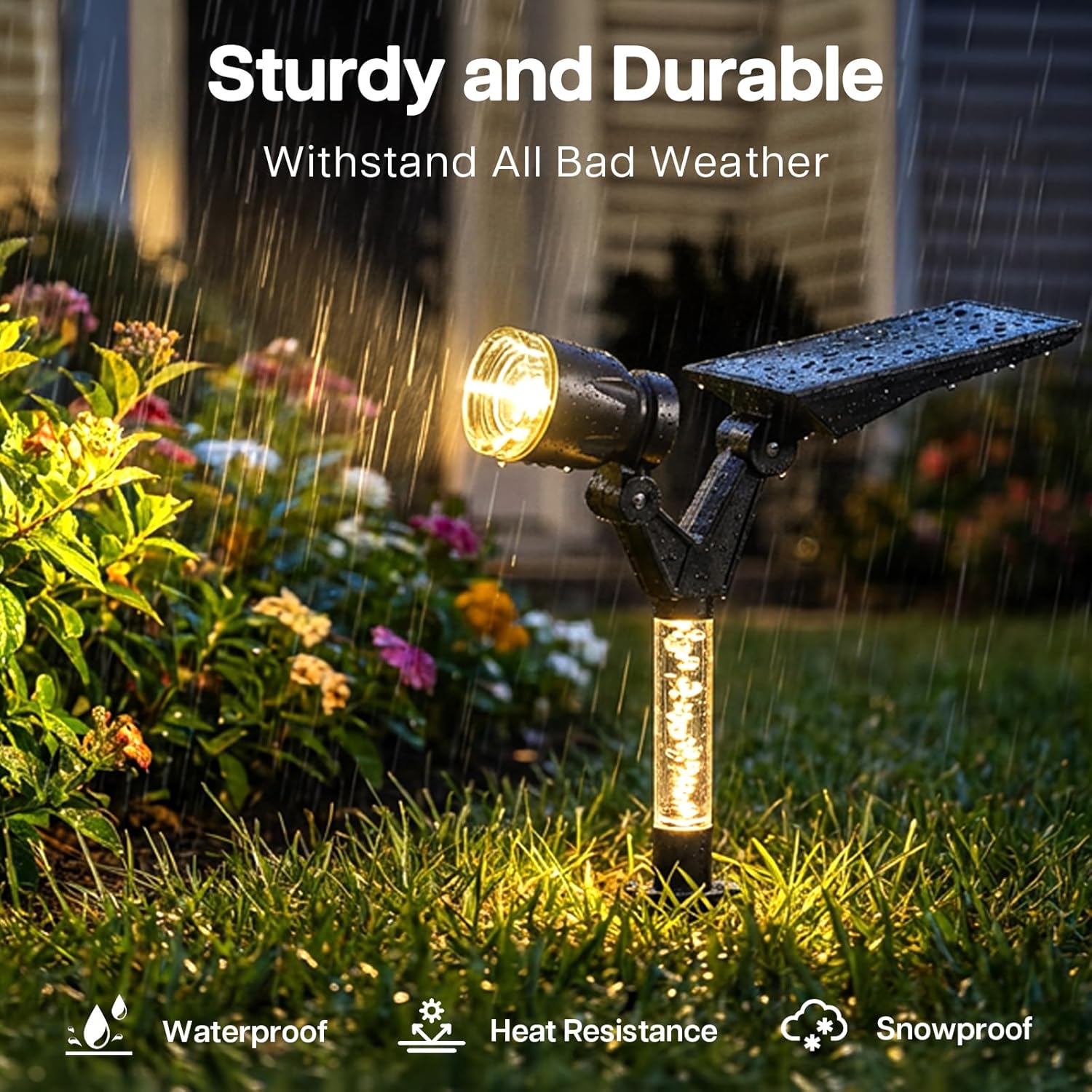 Solar Spot Lights Outdoor Waterproof Spotlights, Warm White 4 Pack | Solar Lights Outdoor for Yard Pathway Tree House Outside Landscape Lighting, Auto On/Off, Adjustable Angle, Illuminated Pole