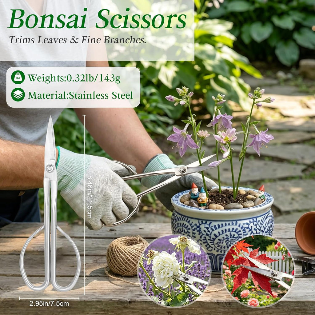 4 Piece Bonsai Tools Set, Knob Cutter,Concave Cutter,Plant Care,Root Hook | Bonsai Care Kit with Storage Bag, Stainless Steel, Ergonomic Non-Slip Handle, Lightweight, for Bonsai Succulents