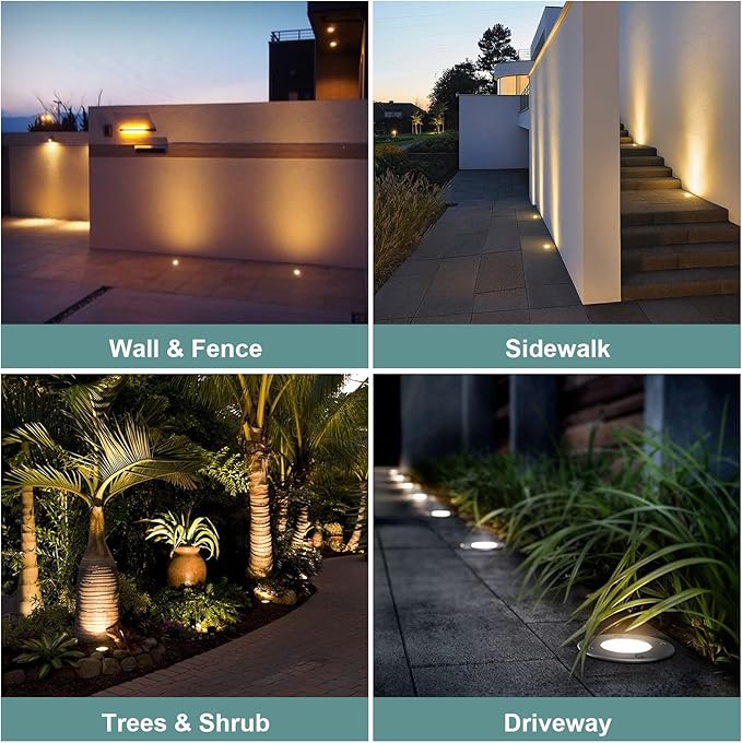 Gardencoin Low Voltage Landscape LED Well Lights, 12V in Ground Lights Outdoor IP67 Waterproof, 4.3 inch Wired Landscape Up Lighting, Included Replaceable 5W 2700K MR16 Bulb Dimmable, 12 Pack