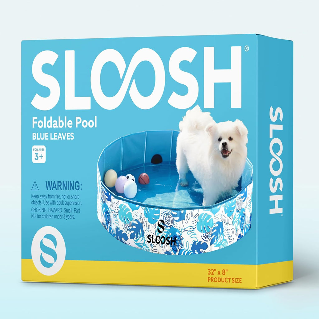 SLOOSH Foldable Dog Kiddie Pool - Portable Hard Plastic Kids Baby Doggie Swimming Pool, Anti-Slip Thick PVC Collapsible Pets Cats Whelping Box Puppy Bathtub (32" x 8")