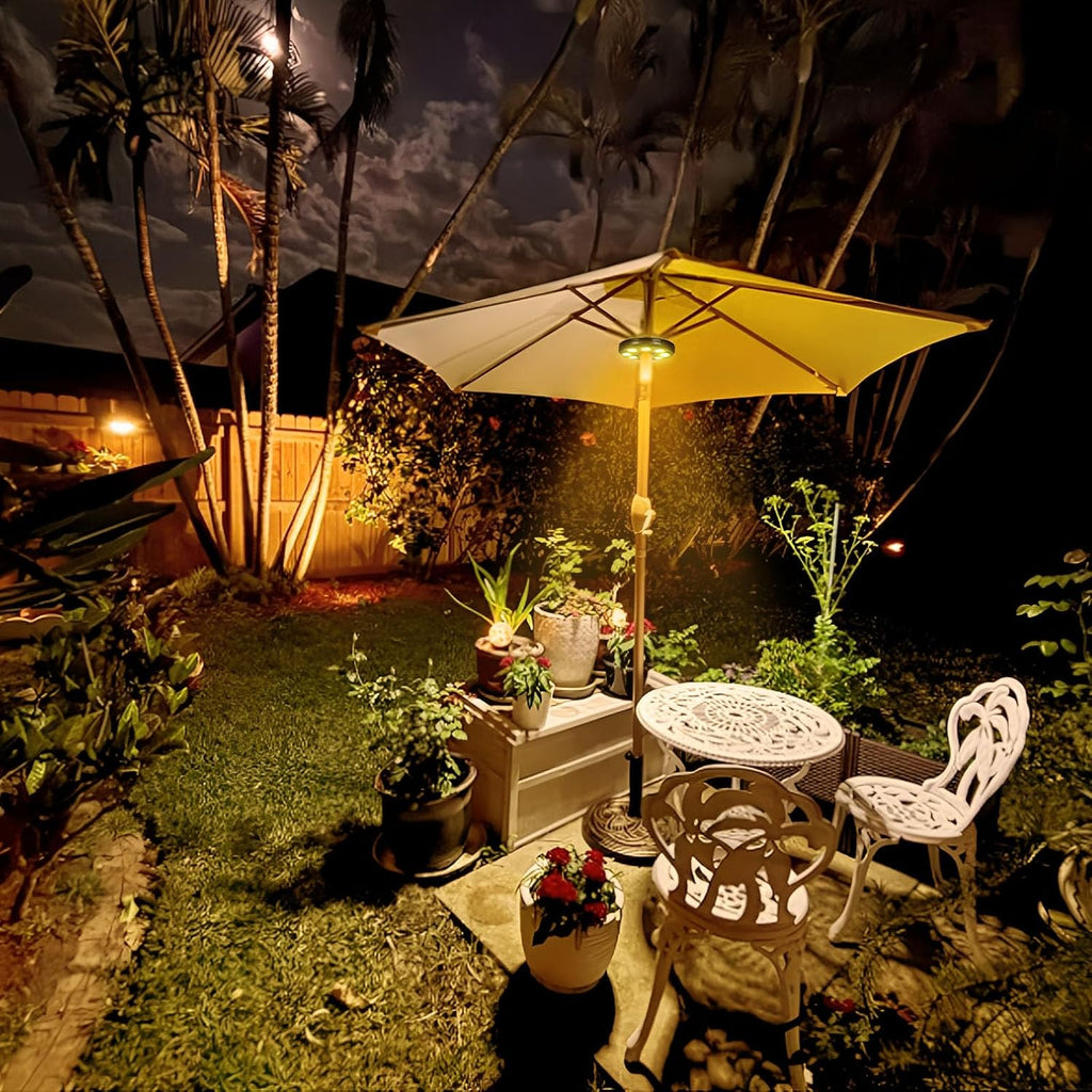 Dual-Power Patio Umbrella Light-Rechargeable & Battery Operated Umbrella Lights,Cordless Umbrella Pole Light for Patio Pool Accessories and Backyard Decor(4 AA Batteries Not Included)