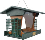 DutchCrafters Poly Hopper Bird Feeder with Suet Holder, Large Suet Feeder for Birds, Outdoor Hanging - Amish American Made (Turf Green & Cedar)