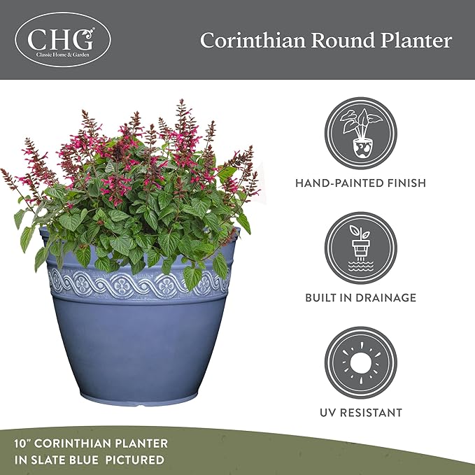 Classic Home and Garden Corinthian Resin Planter Pot - Outdoor & Indoor Plant Pot - Round Planter for Plants & Flowers (16" Oil Rubbed Bronze, Pack of 1)