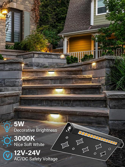 5W Retaining Wall Lights,7 inch LED Hardscape Lighting Low Voltage Landscape Paver Lights 12V 24V Step Lights Outdoor IP66 Waterproof 3000K Soft White Stair Deck Lighting (8 Pack+Connectors)