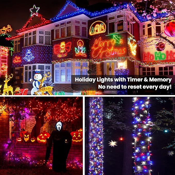 Brizled RGB Christmas Lights, 164ft 500 LED Color Changing String Lights, Dimmable Christmas Tree Light, Indoor Multifunctional Fairy Light with Remote for Outdoor Independence Day Xmas Party Decor