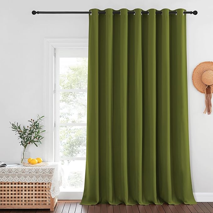 NICETOWN Patio Door Curtain Sound Blocking, Bedroom Privacy Room Divider Curtain, Thermal Insulated Blackout Closet Sliding Door Shade (1 Panel, 100" Wide x 120" Long, Olive Green)