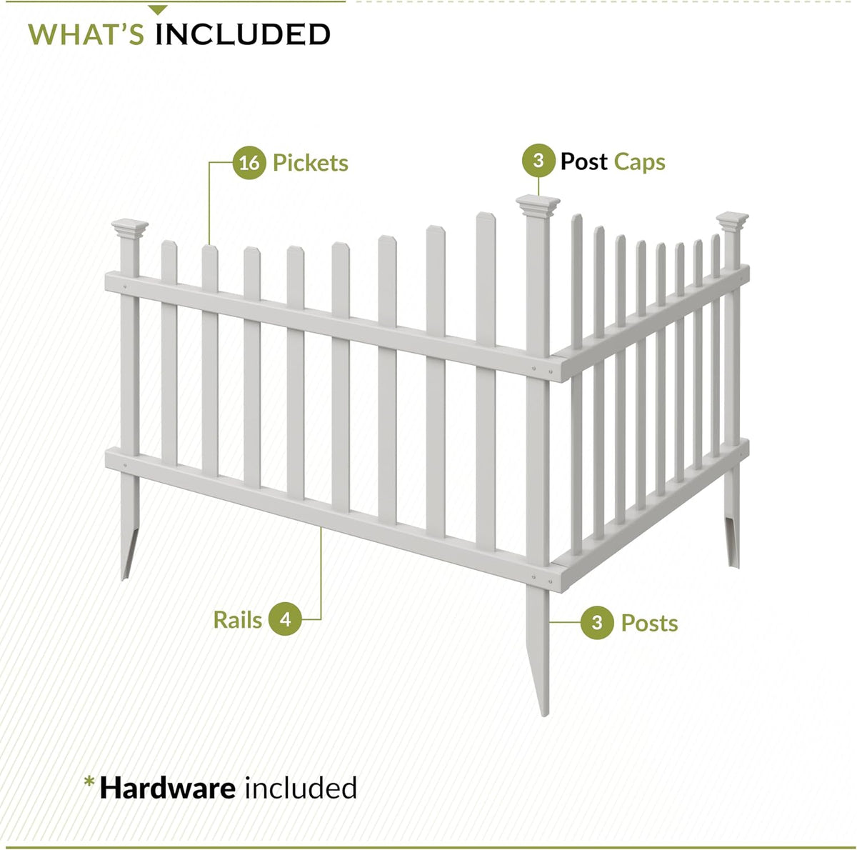 zippity ashley corner picket fence, white vinyl diy, side view
