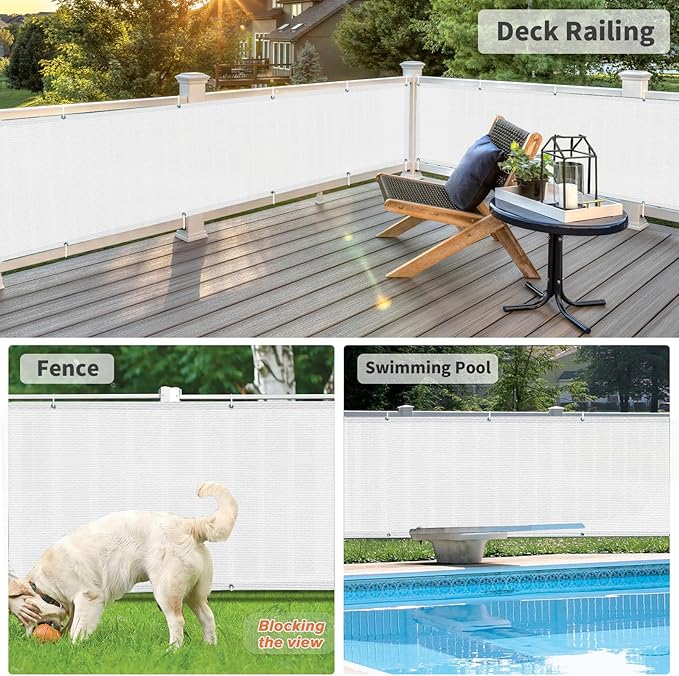 LOVE STORY Balcony Privacy Screen, 3'x10' Deck Shield Screen Fence Cover,UV Protection and Weather-Resistant,3 FT Height for Deck, Patio, Backyard, Outdoor Pool, Porch, Railing, White