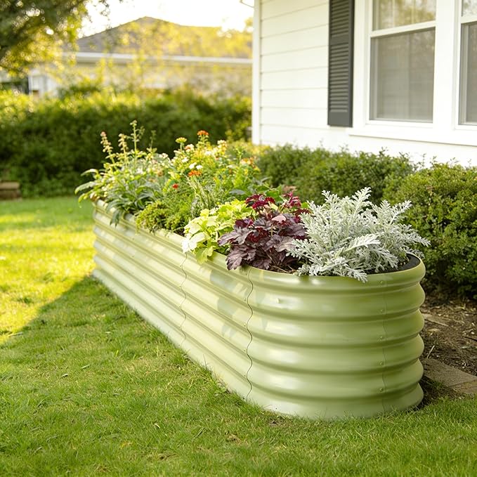 4-Pack Galvanized Raised Garden Bed 8x4x1.5 | 10x2x1.5 ft, 18" Tall Metal Planter Boxes Outdoor for Herb Vegetable, Modular Raised Flower Bed for Gardening with Zn-Al-Mg Coated - Moss Green