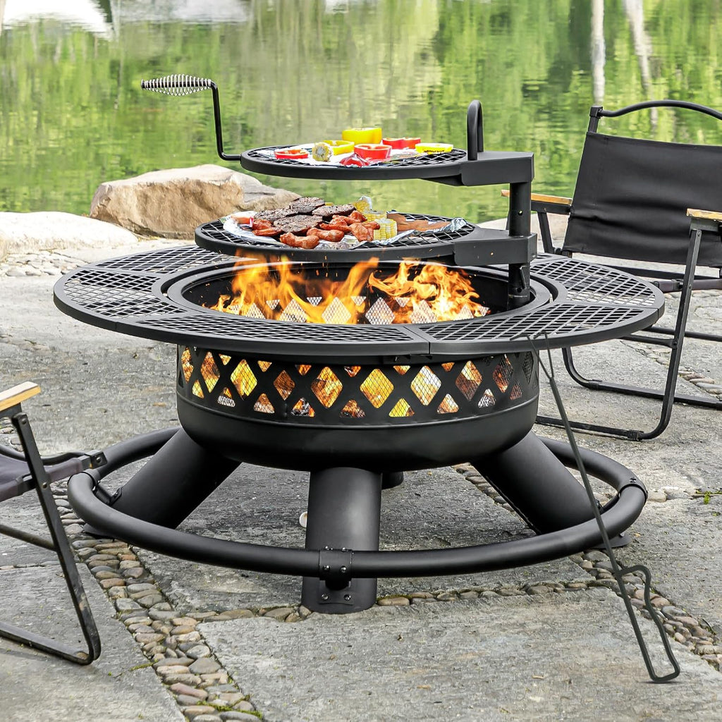 panovue 47 inch outdoor wood burning fire pit shown in use