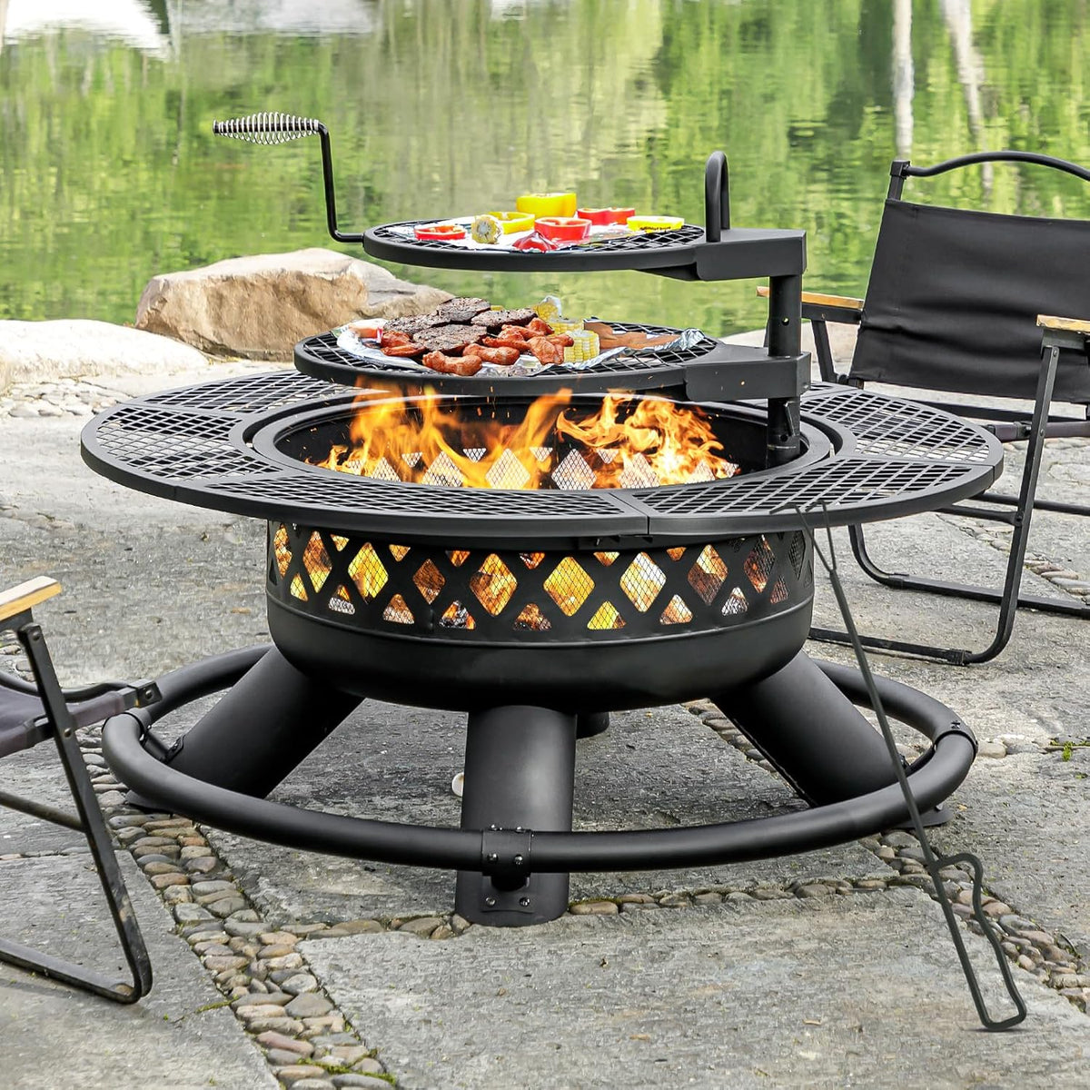 panovue 47 inch outdoor wood burning fire pit shown in use
