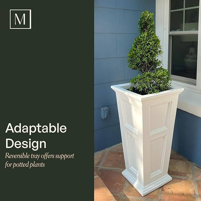 Mayne Fairfield 28-Inch Tall Planter, 2-Pack – Self-Watering, Weather-Resistant Planter for Flowers – Durable Outdoor Design for Patio, Porch, or Entryway