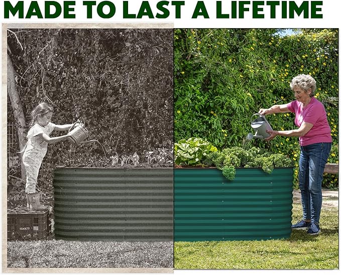 Plant & Plot Galvanized Raised Garden Beds Outdoor // 8×2×2 ft Planter Raised Beds for Gardening, Vegetables, Flowers // Large Metal Garden Box (Dark Green) // Patented Tool-Free Design