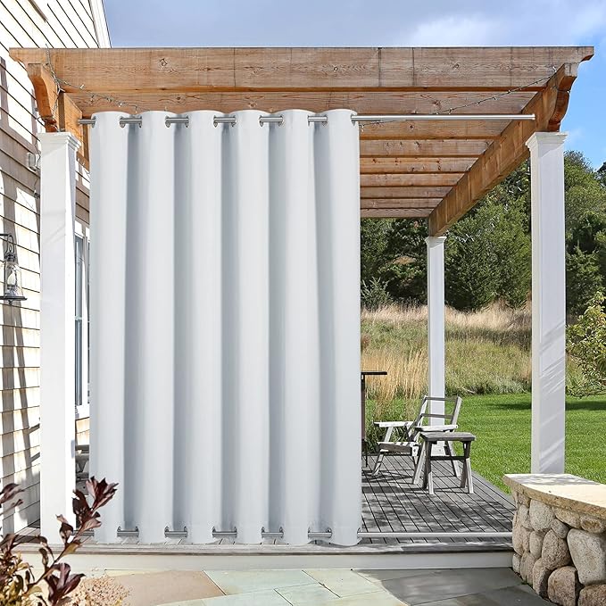 NICETOWN Privacy Outdoor Curtain for Patio, Waterproof Thermal Insulated Light Blocking Top and Bottom Rustproof Grommets, Wind Resistant Drape for Porch, 1 Pack, W84 x L108 inches, Greyish White