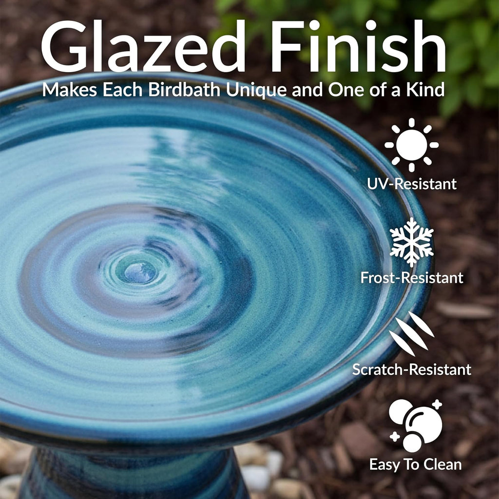 Sunnydaze Ceramic Bird Bath for Outside, Hand-Painted, 21” H, Galaxy Blue | UV & Frost-Resistant, 1 Gal Water Capacity, 2-Piece Assembly, Colorful Outdoor Accent, Outdoor Bird Bath, Ceramic Birdbath