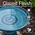 Sunnydaze Ceramic Bird Bath for Outside, Hand-Painted, 21” H, Galaxy Blue | UV & Frost-Resistant, 1 Gal Water Capacity, 2-Piece Assembly, Colorful Outdoor Accent, Outdoor Bird Bath, Ceramic Birdbath