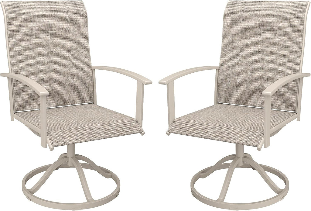 VICLLAX Patio Swivel Chairs Set of 2, Outdoor Dining Chairs with Textilene Breathable Fabric and Seat & Metal Frame Patio Sling Chairs for Backyard Deck Lawn Garden, Sandshell