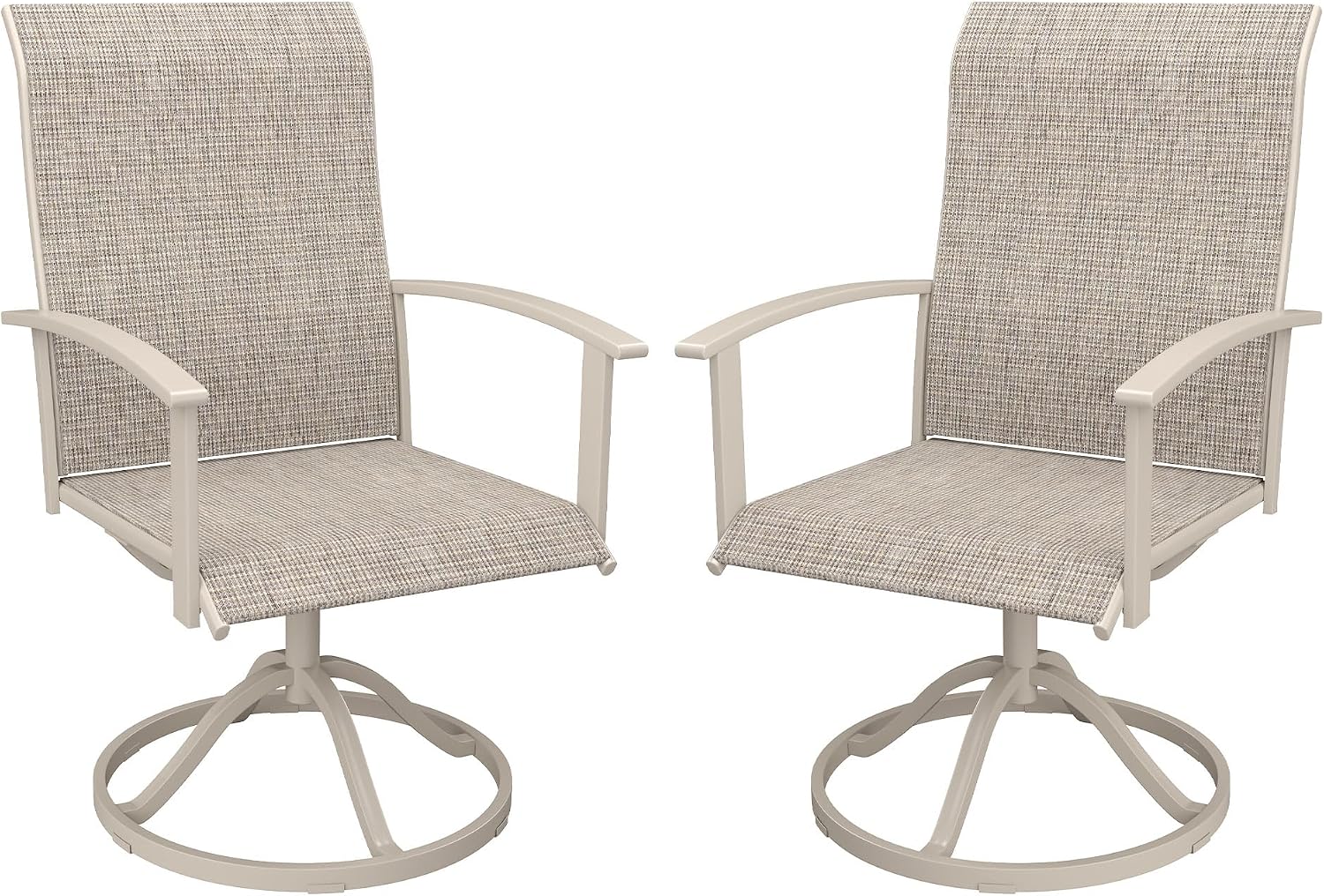 VICLLAX Patio Swivel Chairs Set of 2, Outdoor Dining Chairs with Textilene Breathable Fabric and Seat & Metal Frame Patio Sling Chairs for Backyard Deck Lawn Garden, Sandshell