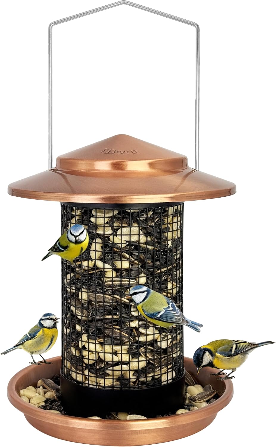 Metal Peanut Bird Feeder for Outdoors, Chew Resistant, 2.2lbs, 1Pk, Copper | Hanging, All-Metal, Detachable & Locking Base, Durable, Mesh Design, Easy to Clean, Spill-Proof