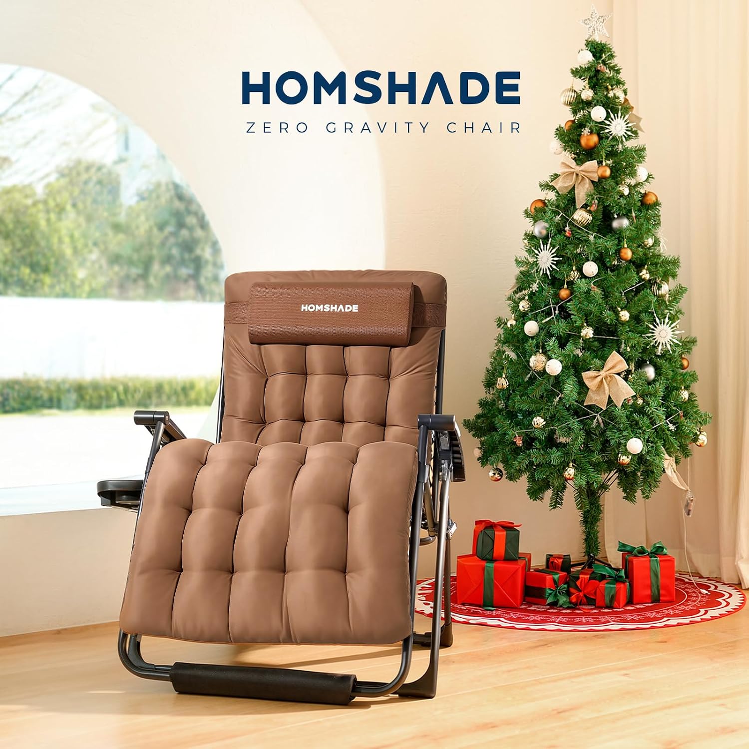 33 Inch XXL Oversized Zero Gravity Chair, Support 500 LBS, Brown | Heavy Duty Zero Gravity Lounge Chair Outdoor, Indoor Recliner Chairs w/Removable Cushion, Footrest, Headrest & Cup Holder