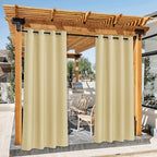 NICETOWN Canvas Patio Curtains Outdoor Waterproof, Rustproof Grommet Durable Thick Privacy Indoor/Outdoor Curtains & Drapes for Porch/Pergola/Cabana, W55 x L95, Light Beige, 2 Panels