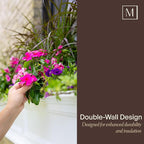 Mayne Fairview 3ft Durable Self Watering Window Box Planter with Wall Mount Brackets, UV & Weather Resistant, Double Wall Design, New England Architecture for Outdoor Décor, White