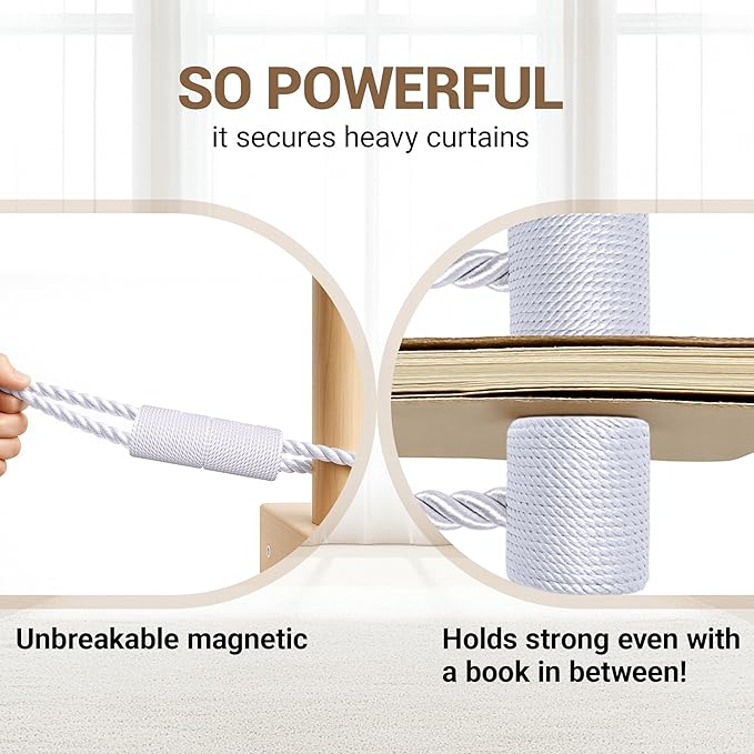 Hion Magnetic Curtain Tiebacks White 2pcs, Curtain Tiebacks Buckles Holdbacks Holders Hooks Clip for Home Bedroom Office Decorative Curtain