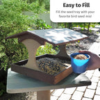 DutchCrafters Amish USA Made Poly Extra Large Fly Through Bird Feeder Post Mount for 4" x 4", Covered Bird Feeder Open Platform Seed Tray for Outdoor, Outside, Garden, Yard (Turf Green & Cedar)
