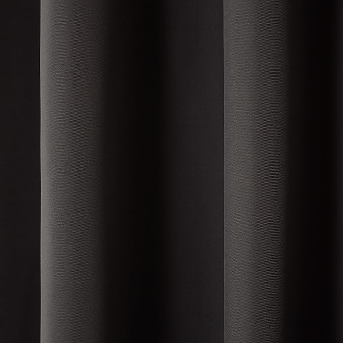 Town & Country Basics Cabana Solid Heavyweight Indoor Outdoor Curtains, Light Filtering Opacity with Grommet Top, Water Repellent, 2-Pack Set, 54"x84", Black