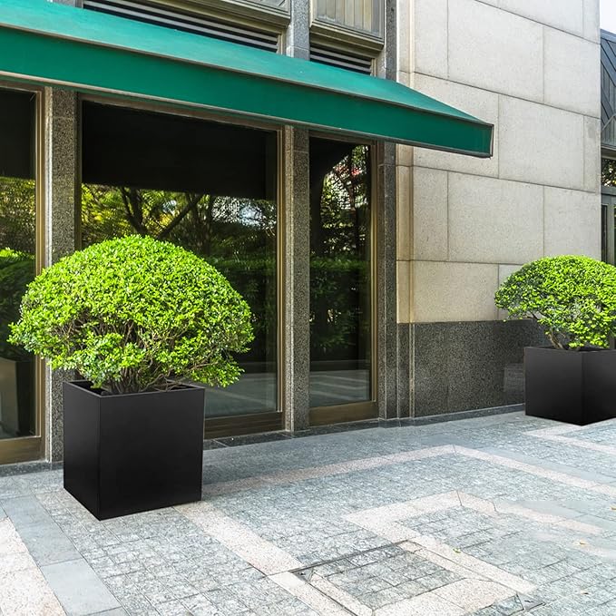 Galvanized Steel Black Planter Box Square 28 in Metal Large Planter Box Outdoor Indoor Huge Cube Heavy Duty Flower Pot Modern Commercial Residential for Patio, Yard, Garden