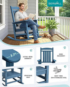 SERWALL Oversized Outdoor Rocking Chair, All-Weather Patio Rocking Chair, HDPE Porch Rocker for Adults, Blue