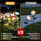 Upgraded Solar Garden Lights, 2 Pack Outdoor Solar Lights, New Round Panel for 40-Hour Runtime, Serve as Outdoor & Indoor Decor, 7-Color Changing Flower Lights, Waterproof for Patio Yard Decoration