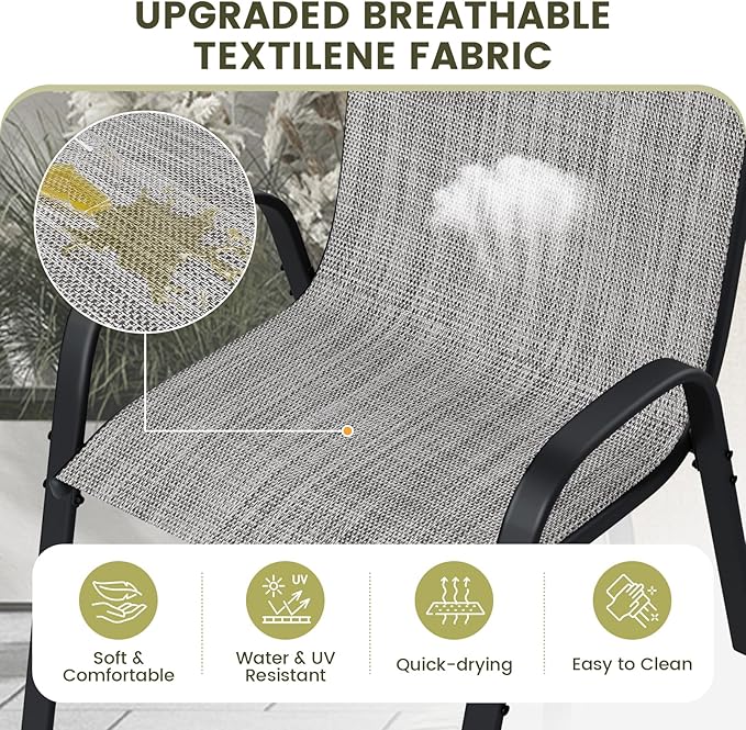 UDPATIO Patio Chairs Set of 2, Stackable Outdoor Dining Chairs with High Back, Breathable Textilene Fabric Outdoor Chair All Weather, 350LBS Capacity for Garden, Backyard (Light Grey)