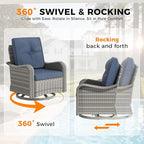 10-Seat Outdoor Wicker Patio Furniture Set with Fire Pit Table, Modular Rattan Sectional Sofa & 2 Swivel Rocking Chairs, 4" Thick Cushions, Rust-Resistant Frame,Navy