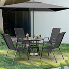 VINGLI Patio Chairs Set of 2 – Stackable Outdoor Dining Chairs with Comfortable Sling High Back Chairs and Armrests for Lawn, Poolside, Courtyard, Balcony, Garden, Black