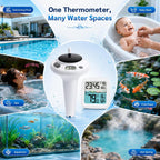 Solar Pool Thermometer, Wireless Floating Water Temperature Sensor, IPX8 Waterproof, Long Range Digital Display for Swimming Pool, Hot Tub, Spa, Pond & Lake