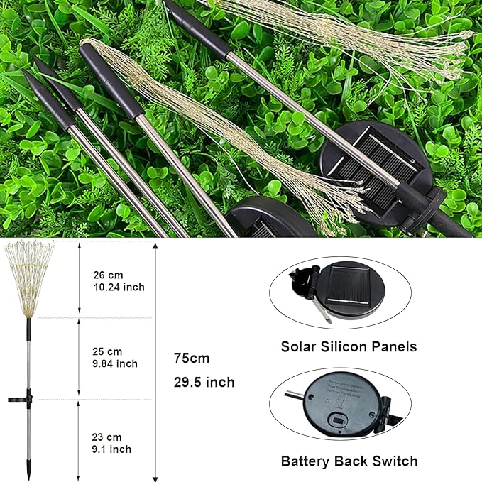 FOOING 6 Pcs Solar Garden Lights Solar Firework Lights, 200 LED String Light 2 Modes Twinkling Nightlight for Outside, Wedding, Party, Patio for Home Decor (Colorful)