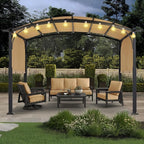 MASTERCANOPY 10x10ft Outdoor Retractable Pergola with Sun Shade Canopy Patio Metal Garden Pergola,Beige