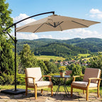 OLIXIS 9.7FT Offset Patio Umbrella with Base, Cantilever Table Umbrellas for Outdoor Sun Shade UV Protection with Easy Tilt Adjustment, 8 Ribs for Backyard, Lawn, Garden, Pool - Khaki