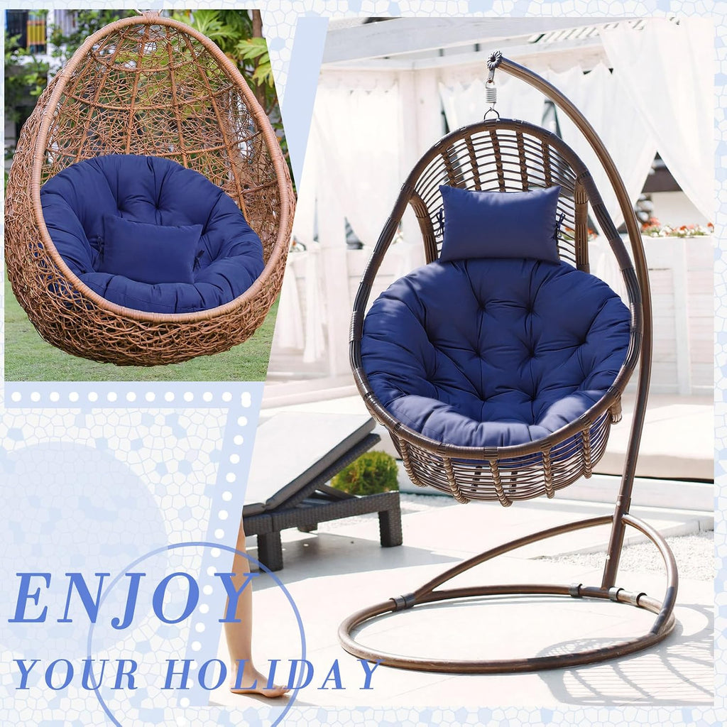 Tudomro Navy Blue Egg Chair Cushion Hanging Basket Chair Replacement 45x45 Hammock Basket Swing Waterproof Cushion Hanging Swing Pads with Headrest for Indoor Outdoor Porch Backyard Patio Garden