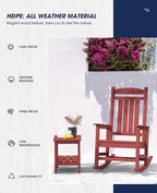 KINGYES Outdoor Rocking Chair, Weather Resistant Patio Rocking Chairs High Back Porch Rocker for Adult, Dark Red