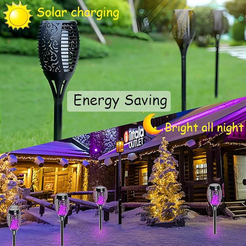 4 Pack Outdoor Solar Flame Light,Solar Lights Outdoor for Garden Decorations with Flickering Flame,IP65 Waterproof Solar Powered Yard Lights Torch Light for Lawn Patio Pathway (Purple)