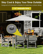 GREENVINES 5-Piece Patio-Dining-Set | HDPE Plastic | Outdoor Table and Chairs Sets for 4 | Patio Furniture | All Weather | Umbrella Hole | for Backyard Poolside Garden | Grey