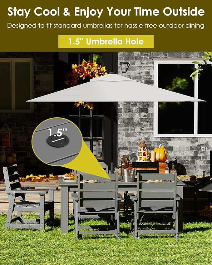 GREENVINES 5-Piece Patio-Dining-Set | HDPE Plastic | Outdoor Table and Chairs Sets for 4 | Patio Furniture | All Weather | Umbrella Hole | for Backyard Poolside Garden | Grey