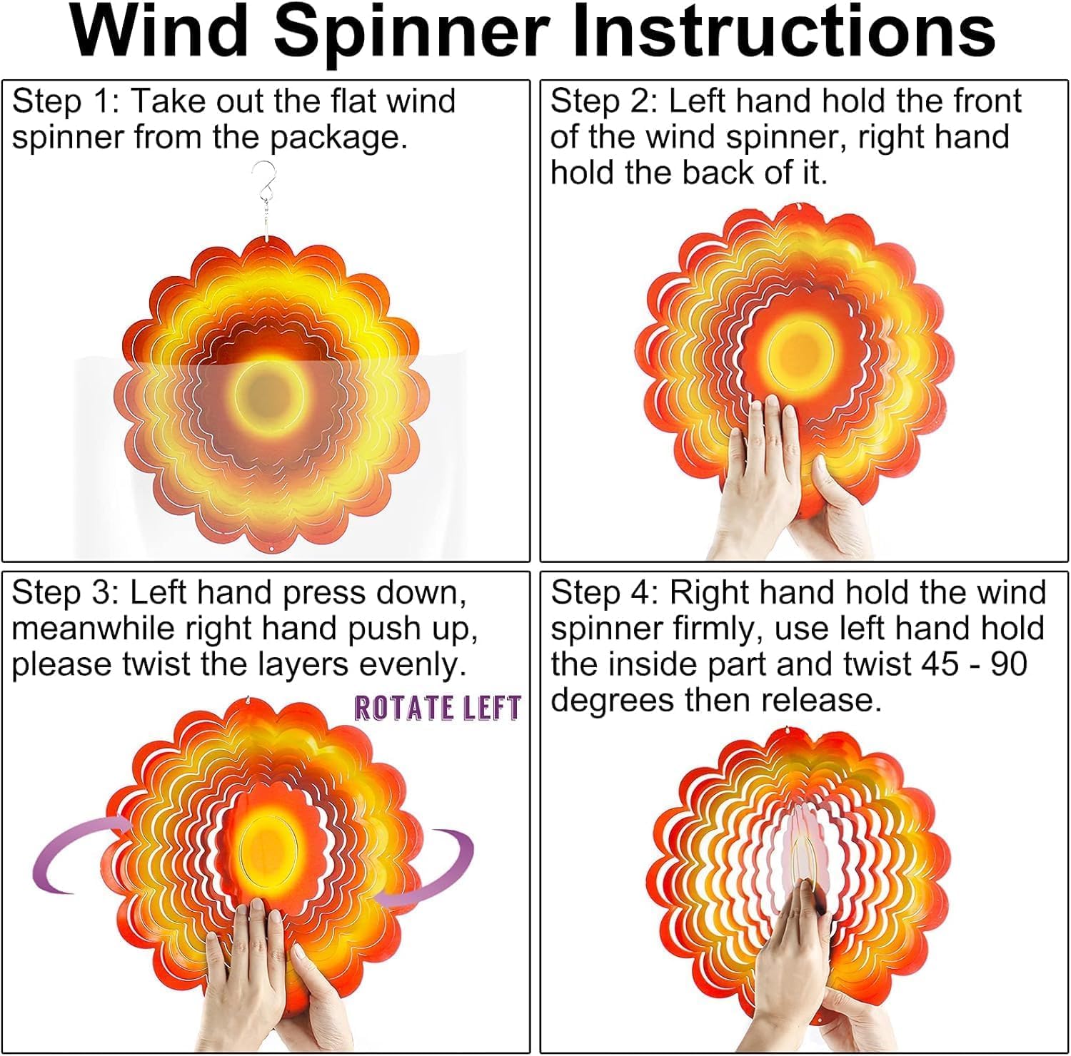 Sun Wind Spinner Outdoor Decor, Yellow Orange Sunflower 6 Inch 3D Wind Sculpture for Garden Patio Yard Hanging, Ideal Gifts for Mom Women