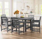 SERWALL Outdoor HDPE Dining Table Set, 7-Piece Outdoor Dining Table Sets with Umbrella Hole Cut-Out Table and 6 Chairs, Gray