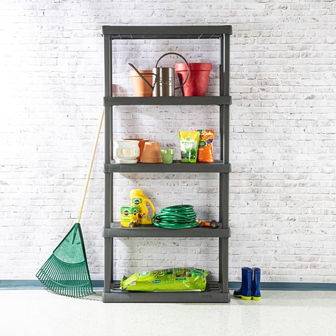 Sterilite 2-Pack 5 Shelf Unit, Heavy-Duty Shelving Storage Rack for Home and Garage, Gray - Multipurpose Plastic Organizer Shelves for Smart Organization