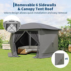 11.5x11.5FT 6-Sided Pop Up Gazebo Tent，One-Push Setup Canopy Tent with Mesh Panels & Removable Wind Cloths, Outdoor shelter for Camping, Backyard Parties, Outdoor Events - Grey