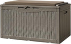 Greesum 100 Gallon Resin Deck Box Large Outdoor Storage with Cushions for Patio Furniture, Garden Tools, Pool Supplies, Weatherproof and UV Resistant, Lockable, Light Coffee