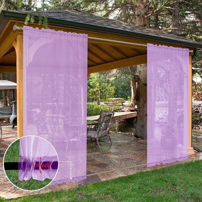 SpaceDresser Waterproof Outdoor Sheer Curtains for Patio - 2 Panels Rod Pocket Indoor Voile Sheer Curtain for Living Room,52W x 108L inch, Lavender